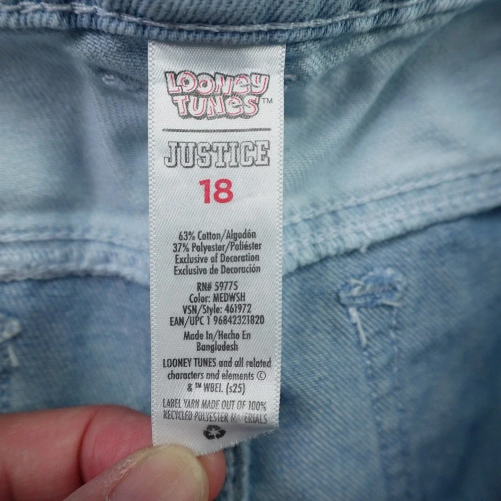 Justice x Looney Tunes Jeans Girls 18 Blue Bugs Bunny Wide Leg Cargo Carpenter